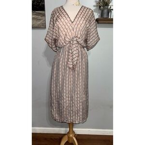 Sam & Lavi Aztec style tan‎ dolman sleeve faux tie front midi dress small